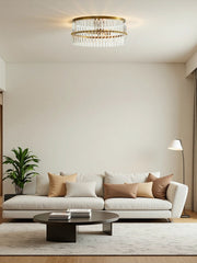 Lumora Crystal Flush Mount Light – Cut Glass Ceiling In Aged Brass